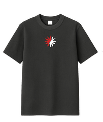 Black t-shirt with a cool red and white logo.