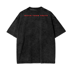 Black faded t-shirt with 'Wear Your Truth' text on the back.