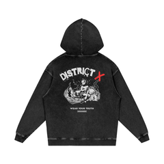 Black hoodie with DistrictX logo.